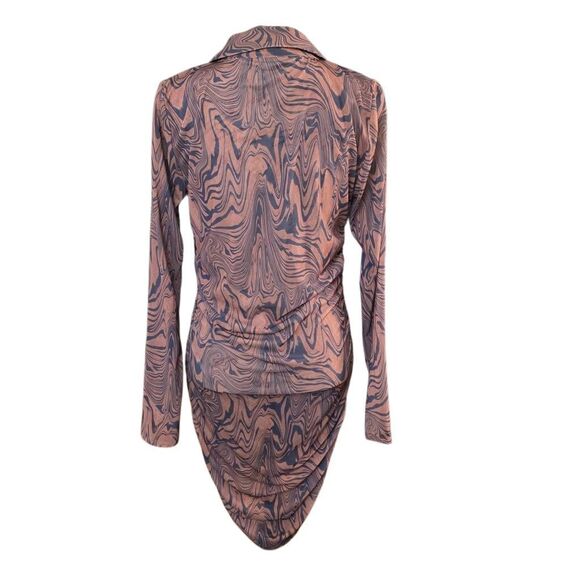 Good American Women's Size 3/ L Chai Swirl Brown Mesh Ruched Button Mini Dress - Picture 4 of 9